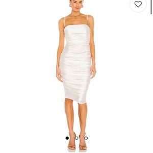 REVOLVE Cooper midi Lovenookie white ruched cocktail bridal dress